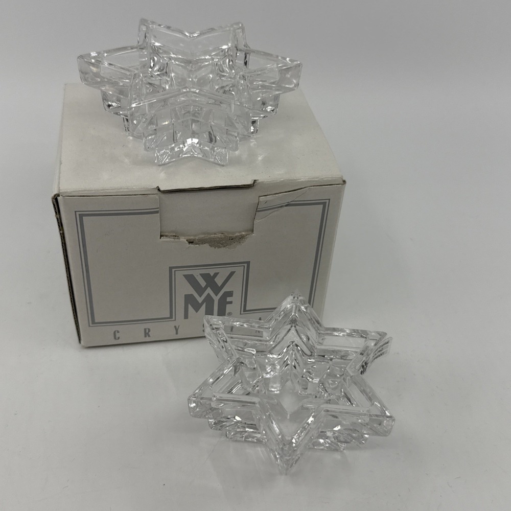 2 WMF Crystal Starlight Votive Candle Holders 6 Point Star of David Germany